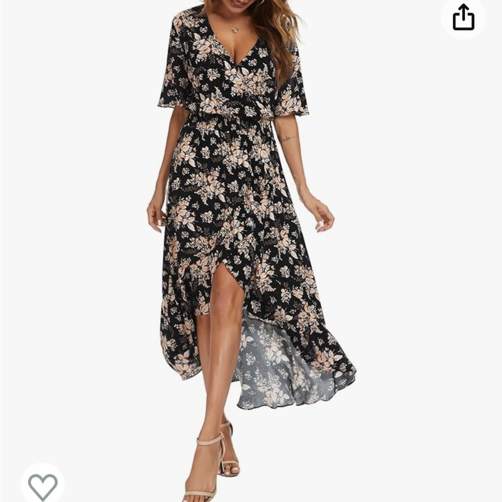 Kormei Womens Short Sleeve Floral High Low V-Neck Maxi Dress